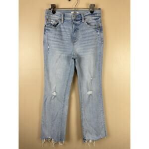 PISTOLA Medium Wash Straight Crop Jeans with Raw Hem, Distressed, Mid Rise 27